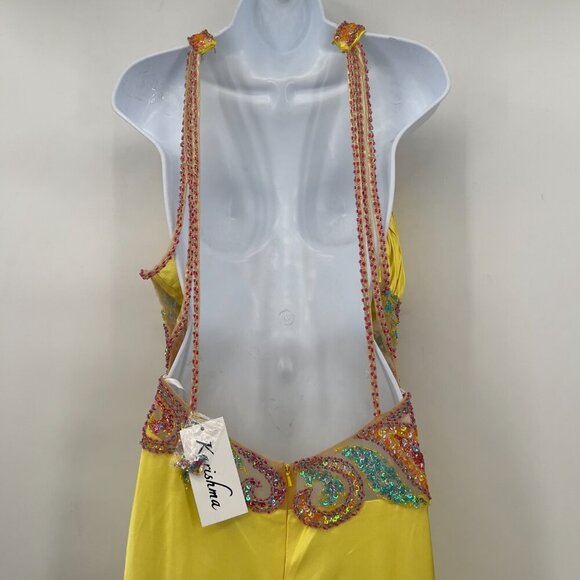 Karishma Yellow Designer Beaded Embellished Evening  Maxi Gown 10— NWT - Picture 5 of 12